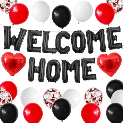 Miniatura 8 de Decoraciones Welcome Home Negro Azul Plateado, Pancarta de Globos de Papel de Aluminio Negro Welcome Home con Globos de Corazón Azul Marino Banderín