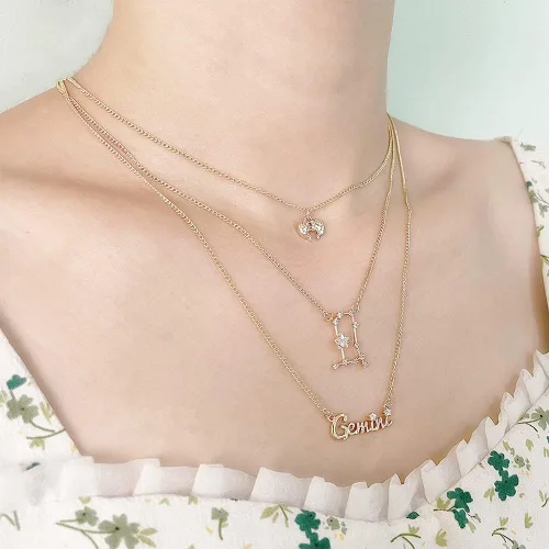 Miniatura 6 de ZMNNOPPAB 3 collares de capas de constelación del zodiaco para mujeres y niñas, circonita 3A, chapado en oro de 14 quilates, 12 constelaciones