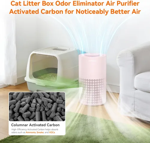 Miniatura 4 de Purificador de aire AIRROMI para dormitorio con filtro HEPA 3-en-1, purificador de aire para mascotas para el hogar con olor a orina de gato, cubre
