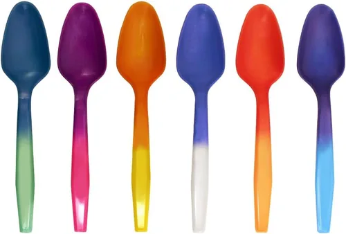 Juego de 24 cucharas reutilizables que cambian de color, colores surtidos, sin BPA, reacciona a las temperaturas frías de los alimentos y cambia de