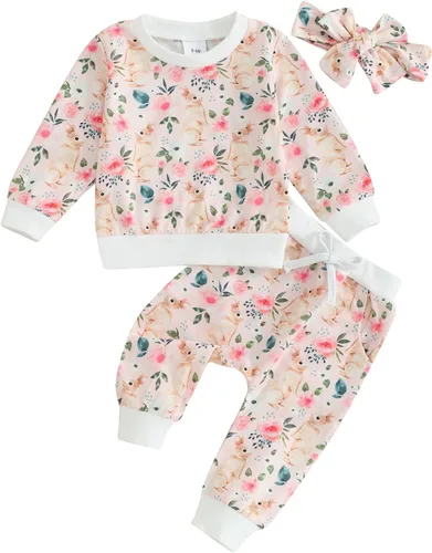 Miniatura 28 de Mandizy Conjunto de ropa de bebé niña otoño 3 6 9 12 18 24 meses sudadera de manga larga y pantalones con estampado floral y diadema