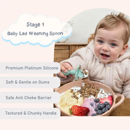 Miniatura 3 de Ginbear Cucharas de silicona platino para bebé, alimentación autónoma de 6 meses, primera etapa, utensilios de destete LED no tóxicos