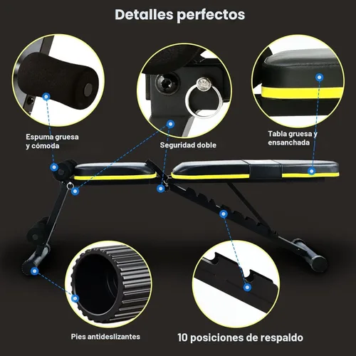 Miniatura 5 de Teclor Banco de pesas ajustable, bancos de entrenamiento plegables para gimnasio en casa, banco de ejercicios con 10 posiciones de respaldo