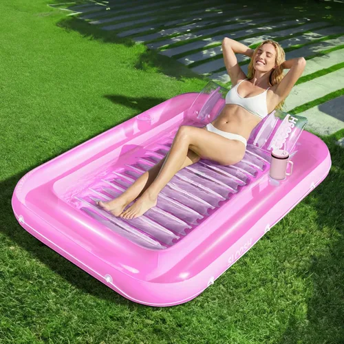 Miniatura 20 de SLOOSH Flotador inflable para adultos, con almohada, 216 x 145 cm, 4 en 1: balsa estilo tina bronceadora, camastro para tomar el sol, para fiestas