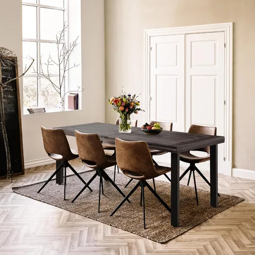 Miniatura 4 de Mesa de comedor Flamaker para 6 personas de madera de acacia FSC para interior y exterior, mesa de cocina del hogar con patas de hierro, mesa grande