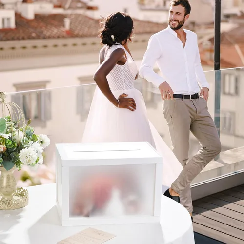 Miniatura 6 de AW BRIDAL Caja de tarjetas de boda esmerilada para recepción, 10.5 x 7 x 7 pulgadas, soporte para caja de sobres de dinero para graduación, fondo