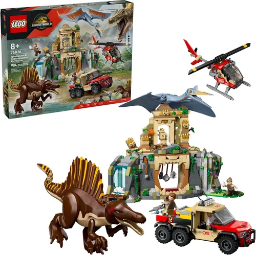 LEGO Jurassic World Spinosaurus & Quetzalcoatlus Air Mission - Juguete de dinosaurio para niños - Juguete de construcción de simulación con figuras