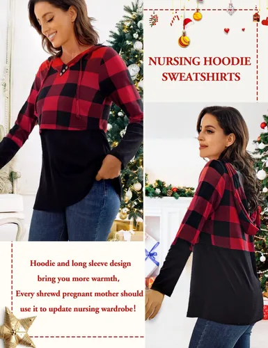 Miniatura 4 de QUINEE sudadera con capucha para mujer de manga larga a cuadros, bloque