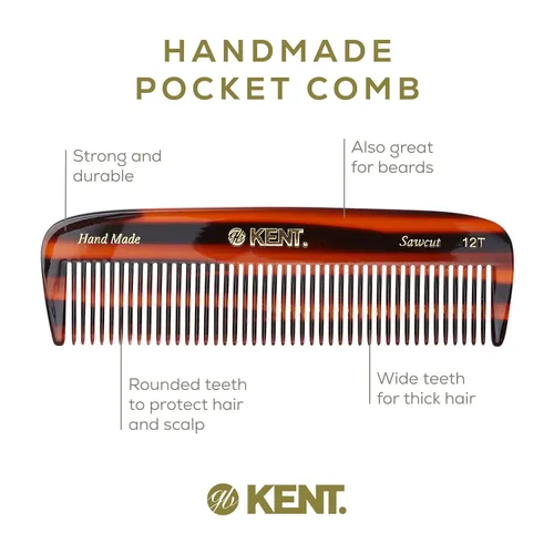 Miniatura 4 de Kent 12T Peine de cerdas anchas para desenredar hecho a mano - Peine de bolsillo para cabello grueso, rizado y ondulado, dientes grandes para peinar