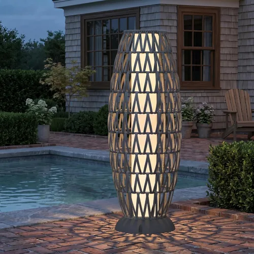 Miniatura 11 de Solar Yard Lámpara de pie para exteriores, luces de patio, farol con energía solar, resistente a la intemperie, luces de mimbre para terraza