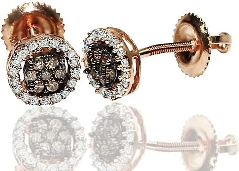 Miniatura 2 de Rose Gold Coñac Color Blanco Diamantes arete Tornillo Back 7mm 0,25quilates W, redondo, (14cttw, los buques de la noche.)
