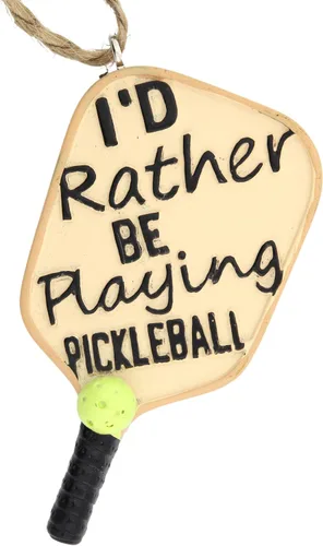 Miniatura 7 de Needzo Adorno de Navidad de pickleball de resina, cubre los pasillos con bolas de pepinillo, paleta roja, accesorios para árbol colgante, 3 pulgadas