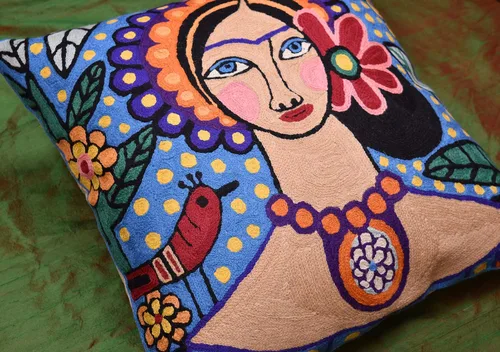 Miniatura 6 de Frida - Funda de almohada inspirada en el collar de arte mexicano, funda de almohada floral bordada a mano con arte hispano, cojín para silla, cojín