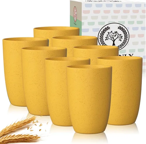 Miniatura 16 de Homienly Tazas de paja de trigo 8 piezas, tazas de plástico irrompibles, taza de beber reutilizable, apta para lavavajillas, vasos de agua con Beige