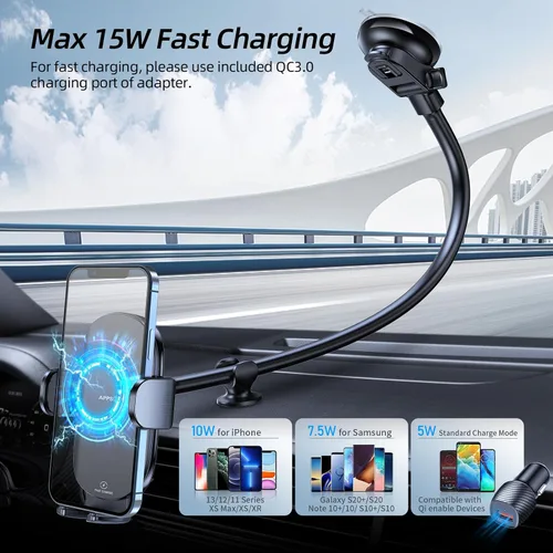 Miniatura 2 de APPS2Car Cargador inalámbrico de coche de 15 W de carga rápida para coche, cargador de coche inalámbrico para salpicadero, parabrisas, ventilación