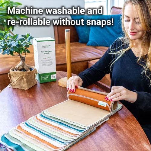Miniatura 3 de Toallas de papel reutilizables, paquete económico de 24 toallas de papel sin papel. 100% algodón, súper suaves, absorbentes, lavables y hechas