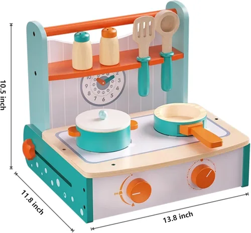 Miniatura 7 de Dailyfunn Estufa de Juguete de Madera Plegable y Portátil Juego de Cocina de Simulación con Accesorios de Cocina