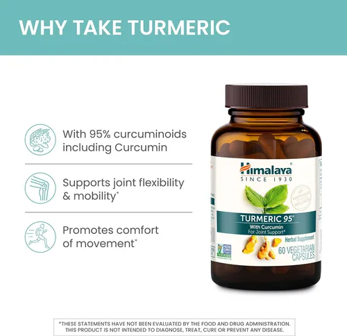 Miniatura 3 de Himalaya Suplemento de cúrcuma 95 con curcumina/curcuminoides, apoyo articular y muscular, flexibilidad y movilidad óptimas, 600 mg, sin OMG