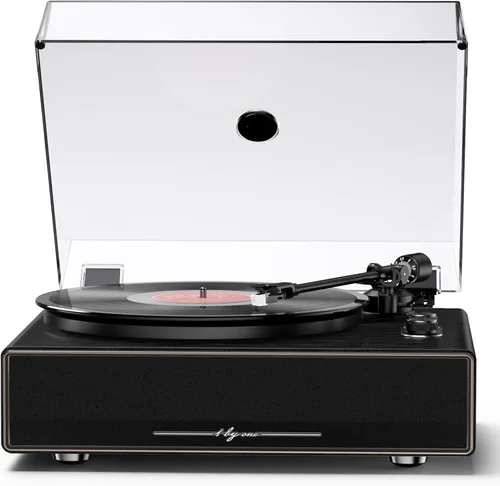 1 by ONE Reproductor de Discos de Alta Fidelidad Todo en Uno, Tocadiscos de Vinilo con Altavoces Integrados, Cartucho Magnético AT-3600L, Salida de