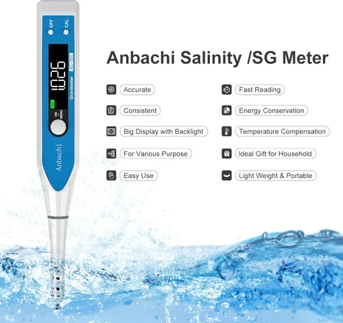 Miniatura 8 de Medidor de salinidad digital 3 en 1 Probador de agua salada – Gravedad específica, salinidad y temperatura, hidrómetro de pluma de alta precisión