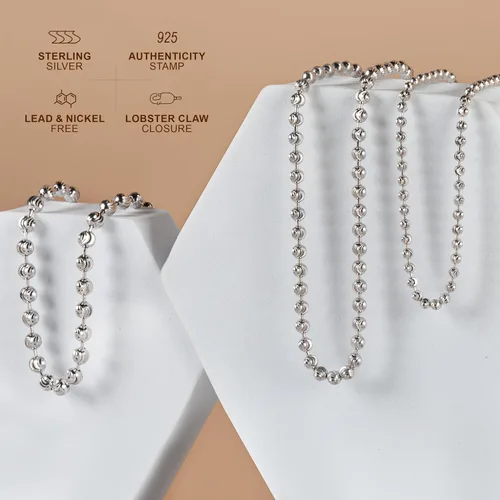 Miniatura 6 de PORI JEWELERS Collar de cadena de plata de ley 925 de 0.118 in, 0.157 in, 0.197 in, con corte lunar, fabricado en Italia, amarillo, plata