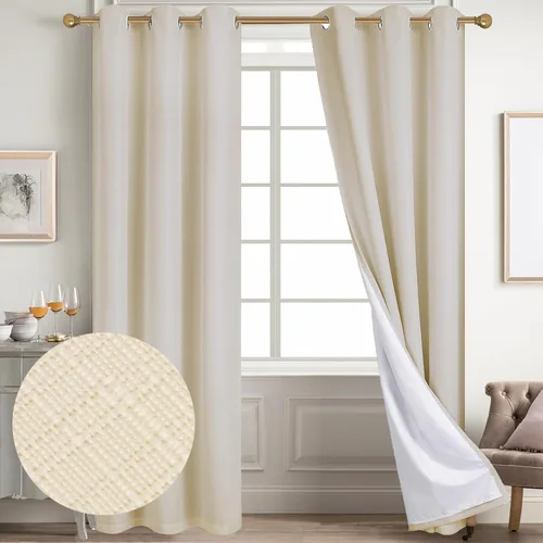 Miniatura 70 de Diraysid Cortinas 100% opacas de lino beige para dormitorio, con ojales, aislamiento térmico, cortinas de oscurecimiento de habitación