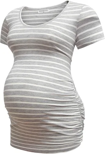 Miniatura 6 de Bearsland - 3 Camisetas de maternidad para mujer, camisetas clásicas de manga corta con lateral fruncido para madres, ropa de embarazo
