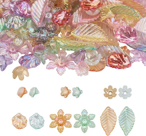 Miniatura 10 de Craftdady Dijes de cuentas de hojas de arce transparentes, colgantes colgantes de adorno para colgar, bonitos dijes para collares, pulseras