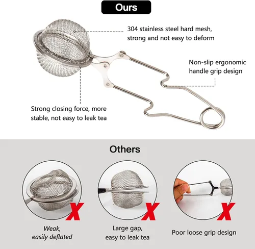 Miniatura 5 de Exptolii - Filtro de té Snap Ball, paquete de 2 filtros infusores de té de acero inoxidable con asa para té de hojas sueltas, especias, condimentos
