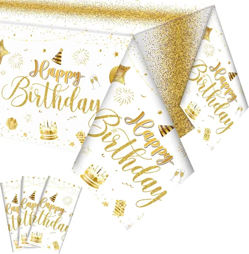 Miniatura 21 de Tudomro 3 piezas de manteles de feliz cumpleaños, manteles de plástico para decoración de fiesta de cumpleaños, paños rectangulares para baby Negro