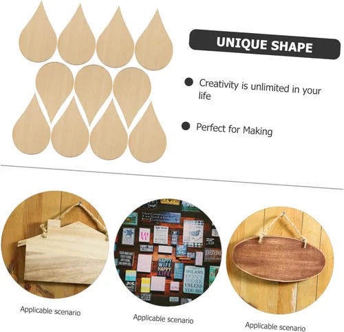 Miniatura 9 de EXCEART Adorno de gota de agua de 1.969 in, piezas de madera para manualidades, 20 piezas para decoración de bricolaje, accesorios de fotos