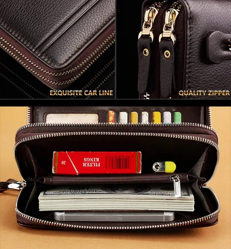 Miniatura 5 de Black Sales Friday Deals - Cartera larga de cuero para hombre, bolsa de mano grande de viaje para negocios, funda para teléfono celular, funda