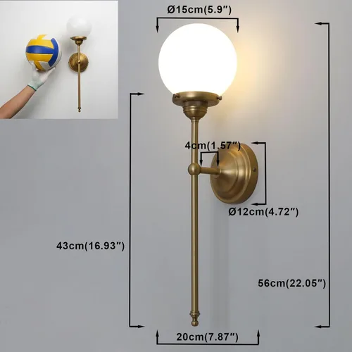 Miniatura 2 de Yosoan Juego de 2 apliques de pared de vidrio de leche para interiores, luces industriales vintage modernas de latón, cableado con lámpara redonda