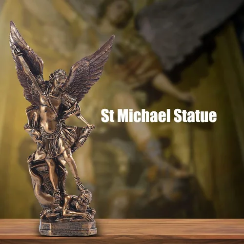 Miniatura 7 de QIANLING Estatua de San Miguel Arcangel de 12.5 pulgadas, estatua de San Miguel en resina bronceada, figuras de la colección de San Miguel Arcángel