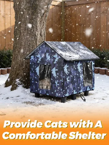 Miniatura 5 de Casa elevada aislada para gatos al aire libre resistente a la intemperie, 20 x 19 x 17 pulgadas, parte superior de PVC impermeable y forro