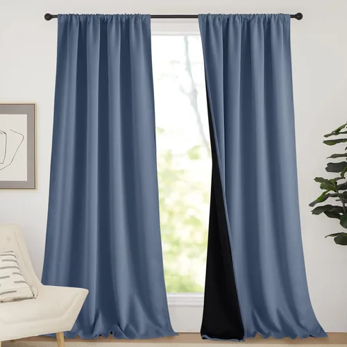 Miniatura 17 de NICETOWN Cortinas blancas 100% opacas, 2 capas gruesas completamente opacas con bolsillo para barra, cortinas aislantes térmicas para Blanco puro