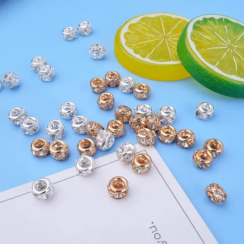 Miniatura 7 de BronaGrand 40 cuentas espaciadoras europeas de diamantes de imitación de 0.315 pulgadas (0.315 in), cuentas espaciadoras de cristal para bricolaje
