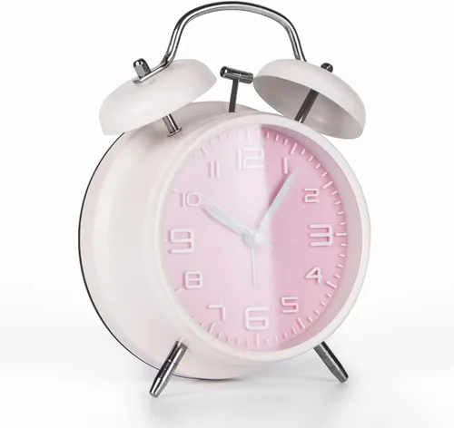 Miniatura 10 de PILIFE Reloj despertador analógico, 4 pulgadas, súper silencioso, sin tictac, con luz de fondo, sin repetición, funciona con pilas, campana ruidosa
