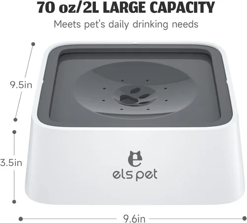 Miniatura 7 de ELS PET - Dispensador de agua sin derrames y de alimentación lenta - Tazón de viaje de gran capacidad de 70oz/2L para perros y gatos (Gris)