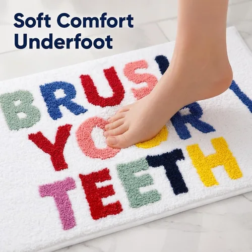 Miniatura 4 de Brush Your Teeth - Tapetes de baño de 17 x 24 pulgadas, suaves, absorbentes y antideslizantes, lavables a máquina con diseños de letras coloridas