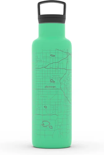 Miniatura 174 de Well Told Botella de agua aislada con mapa de Washington DC grabado, botella de acero inoxidable grabada (21 onzas, blanco) botella aislada de mapa