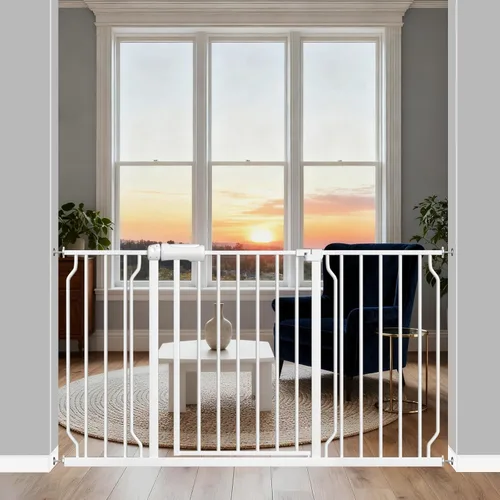 Miniatura 9 de ALLAIBB - Puerta de seguridad extra ancha con montaje a presión para niños, con pasillo para niños pequeños, niños, mascotas y perros, tensión Blanco