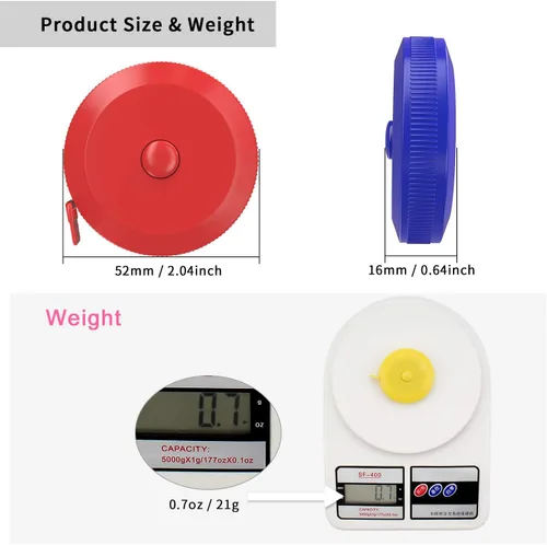 Miniatura 2 de DiCUNO Cinta métrica suave de 1.5 metros, 60 pulgadas con sistema retráctil para medir tela, cuerpo 8