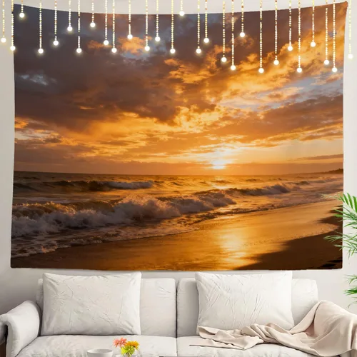Miniatura 40 de Shrahala Tapiz de pared con paisaje de lago de otoño, bosque amarillo, para colgar en la pared, tapiz grande, decoración de fibra de poliéster