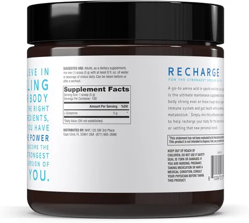 Miniatura 2 de Pure Power L-glutamina, sin sabor, 17.6 oz (500 g), 100 porciones (1 tarro), 0.18 oz por porción, sin OMG, certificado NSF para deportes, Dr. Mercola