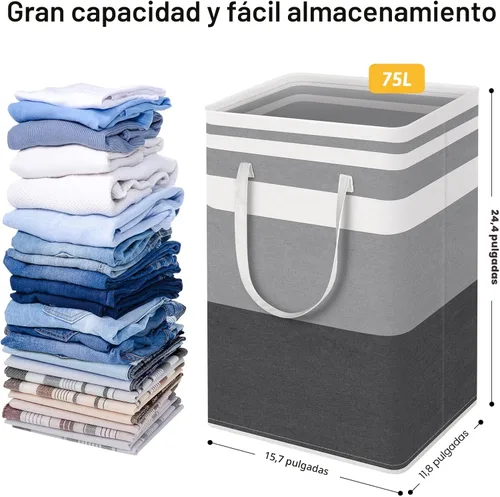 Miniatura 4 de HomeHacks Paquete de 2 cestas grandes para la lavandería, impermeables, independientes, cestas de ropa plegables con asas reforzadas en lavandería