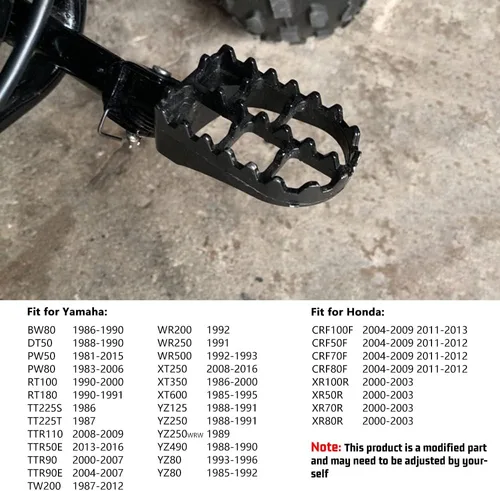 Miniatura 4 de XINGWU Reposapiés negro para motocross, pedales de aluminio para XR50R PW50 CRF70 TW200 KLX110 CRF50 50cc 70cc 90cc 110cc 125cc TaoTao pieza