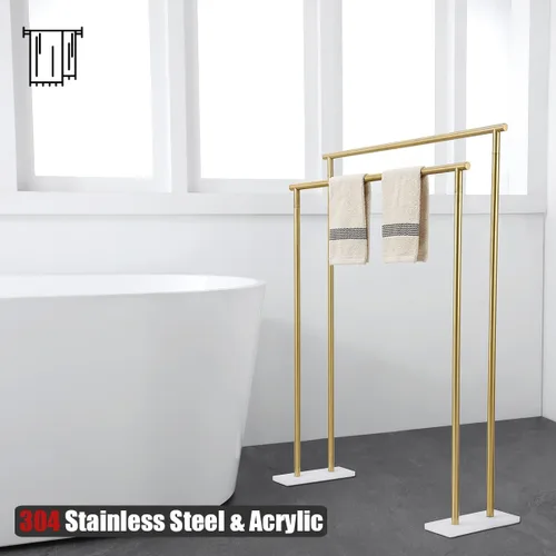 Miniatura 3 de JQK BTH120L30-WG - Toallero de baño de pie independiente, color dorado, de 30 pulgadas, estante doble para toallas para suelo de baño, dorado