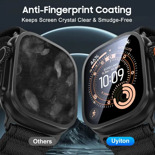 Miniatura 5 de Uyiton Protector de pantalla para Apple Watch Ultra 3/2/1, marco de aleación de titanio y vidrio templado 9H, protección militar [Keep Original]