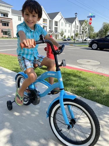 Miniatura 6 de JOYSTAR Bicicleta de crucero para niños de 12, 14 y 16 pulgadas, para niños de 2 a 7 años, bicicleta para niños con ruedas de entrenamiento, freno